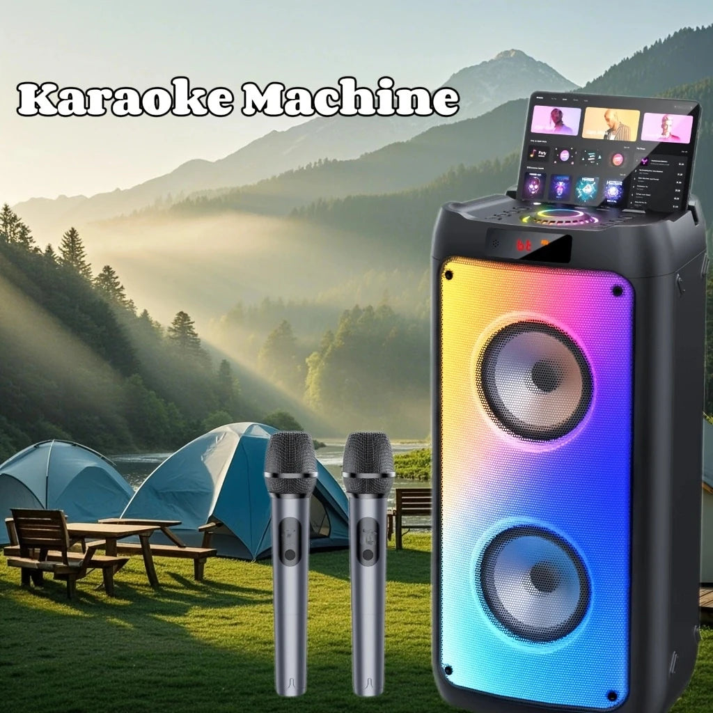Wireless Bluetooth Speaker, Karaoke Machine with 2 Microphone,