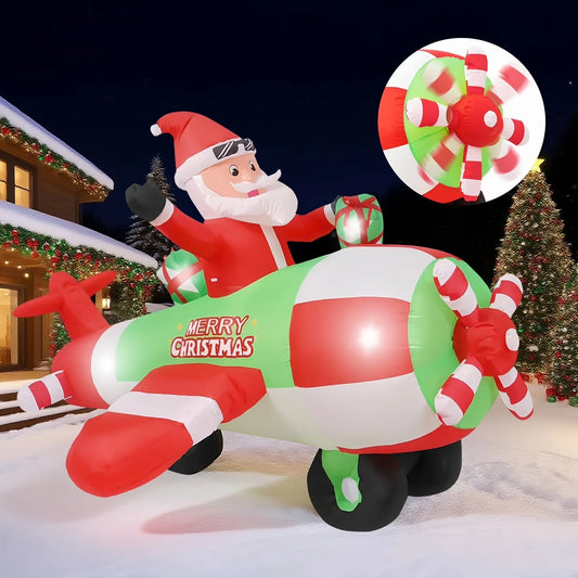 9FT Inflatable Decoration With Built-in LED Lights | Santa Pilot | Outdoor Christmas Lawn Decor,