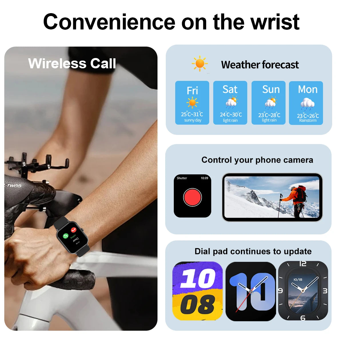 Smart watch with multiple sports modes, wireless calls, weather forecast,