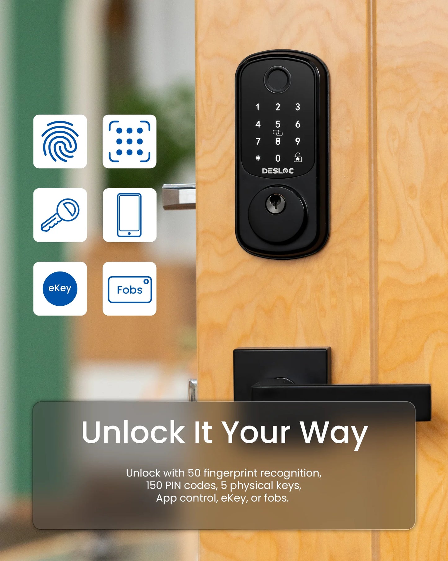 Fingerprint Smart Door Lock with 2 Lever Handles, App Control,