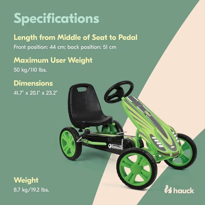 Speedster Pedal Go-Kart for Kids Ages 4-8 with Adjustable Bucket Seat,
