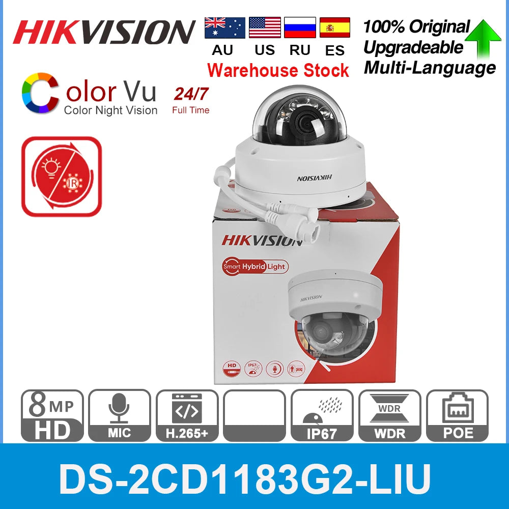 8MP IP Camera DS-2CD1183G2-LIU POE Built-in Mic 4K Smar Light Dual-Light Fixed Dome Network Camera