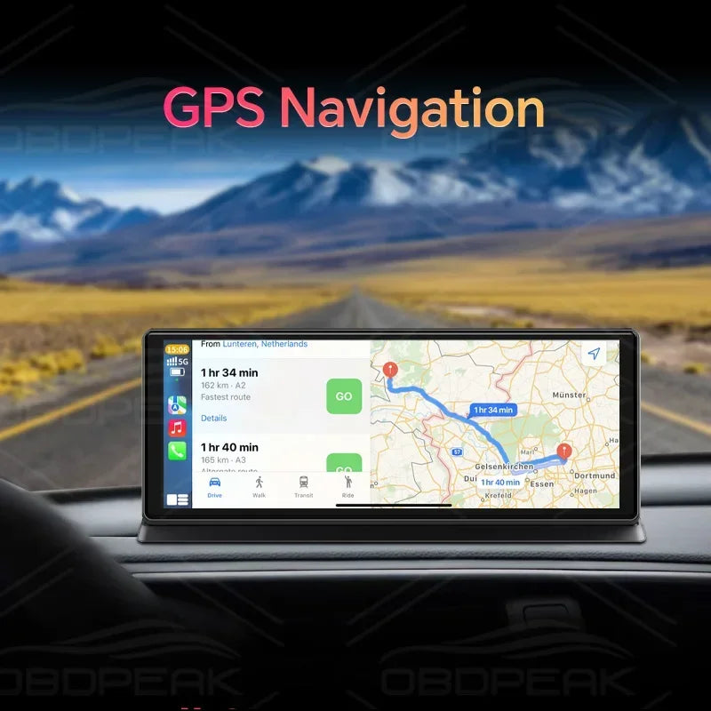Dash Cam 4K Car DVR Wireless Carplay & Android Auto GPS Navigation