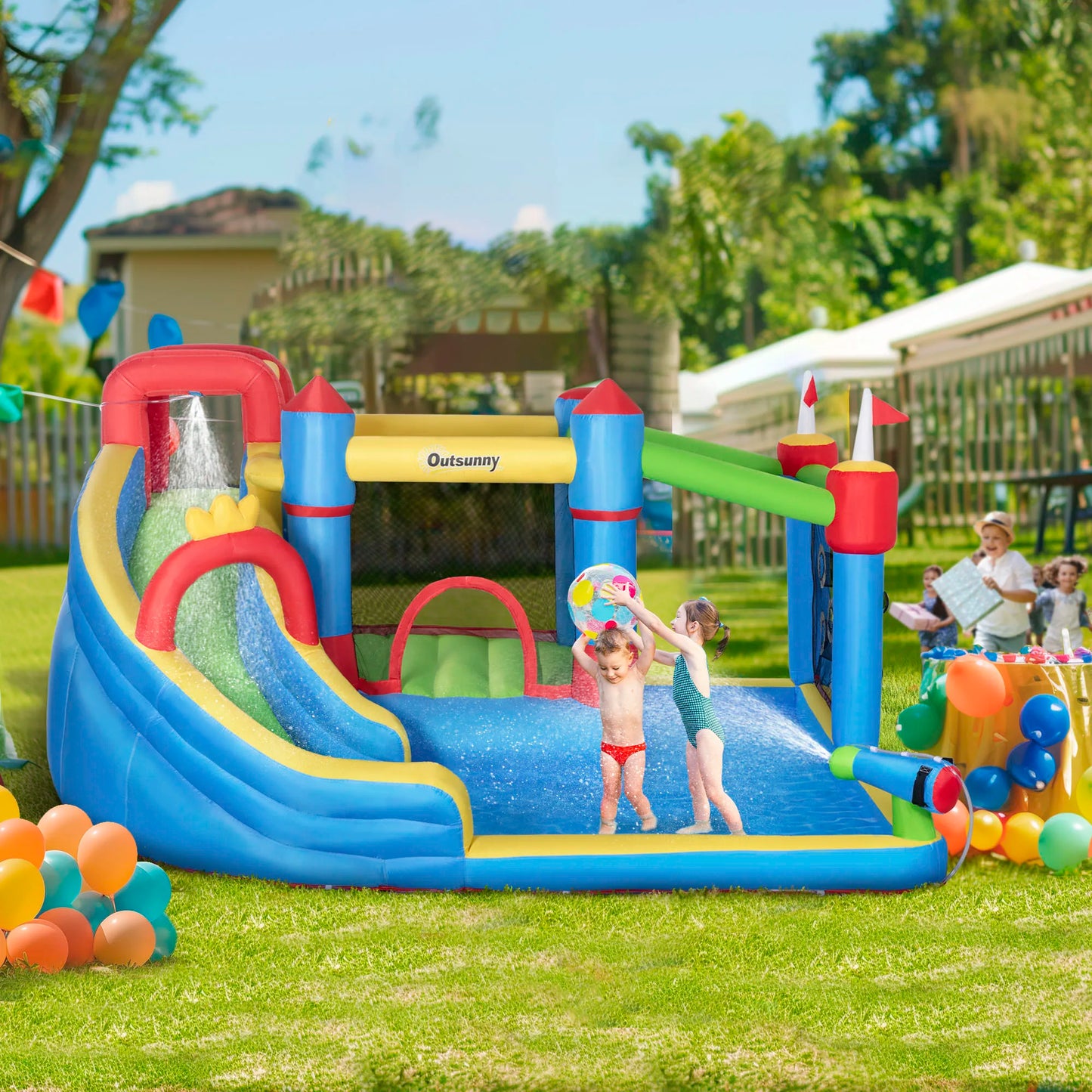 6-in-1 Inflatable Bounce House Outdoor Toy, Inflatable Water Slide for Kids