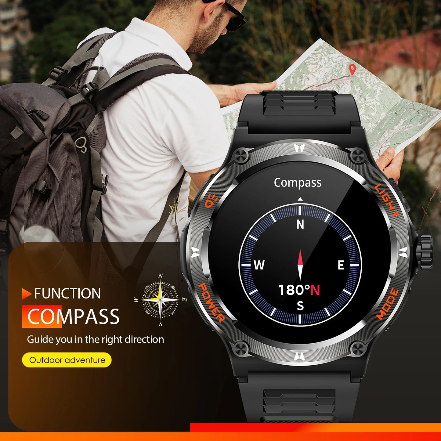 Smart Watch 3ATM Waterproof 1.53" New KT76 Men Sport With Compass