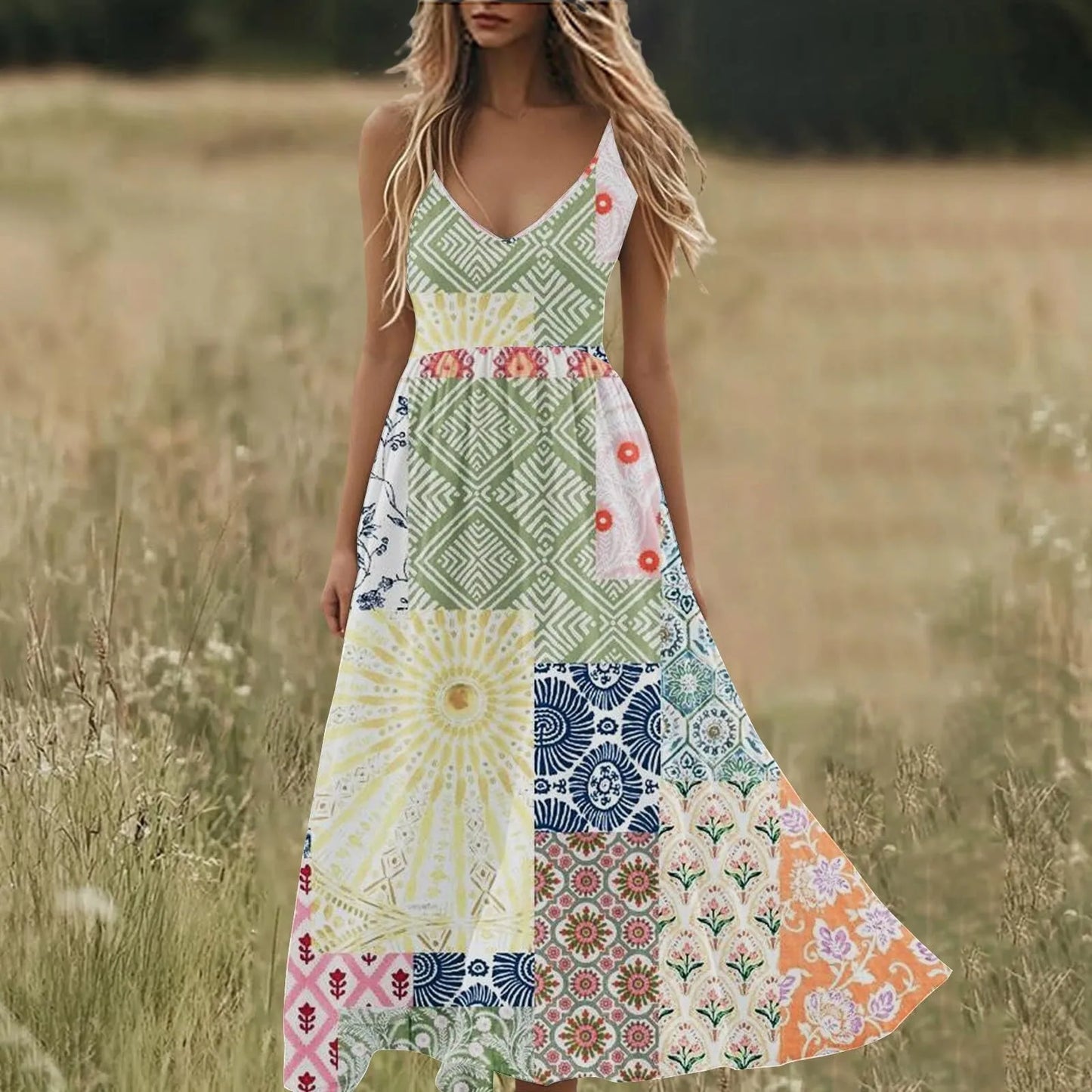 Boho Summer Dresses V Neck Floral Printed Sundresses, Beach Trendy Airy Dresses