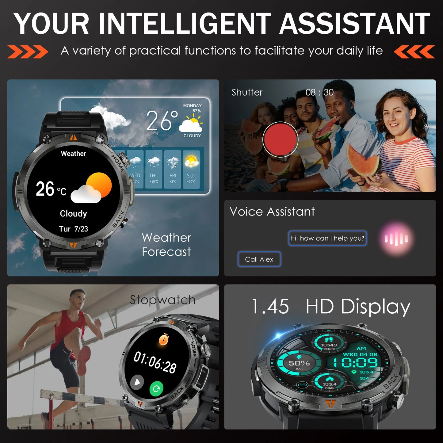 Bluetooth Call Smart Watch Men Full Touch Screen Health Monitor Clock