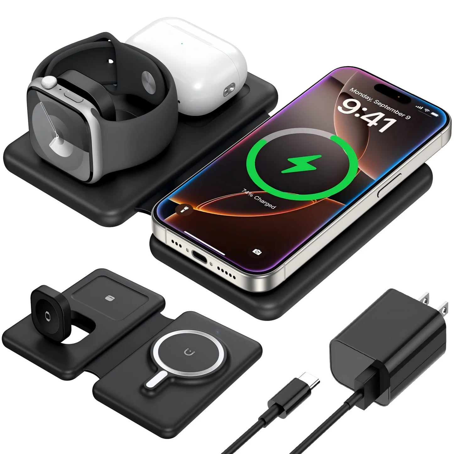 Cell Phone Wireless Charger - 3-in-1 Travel Charging Station