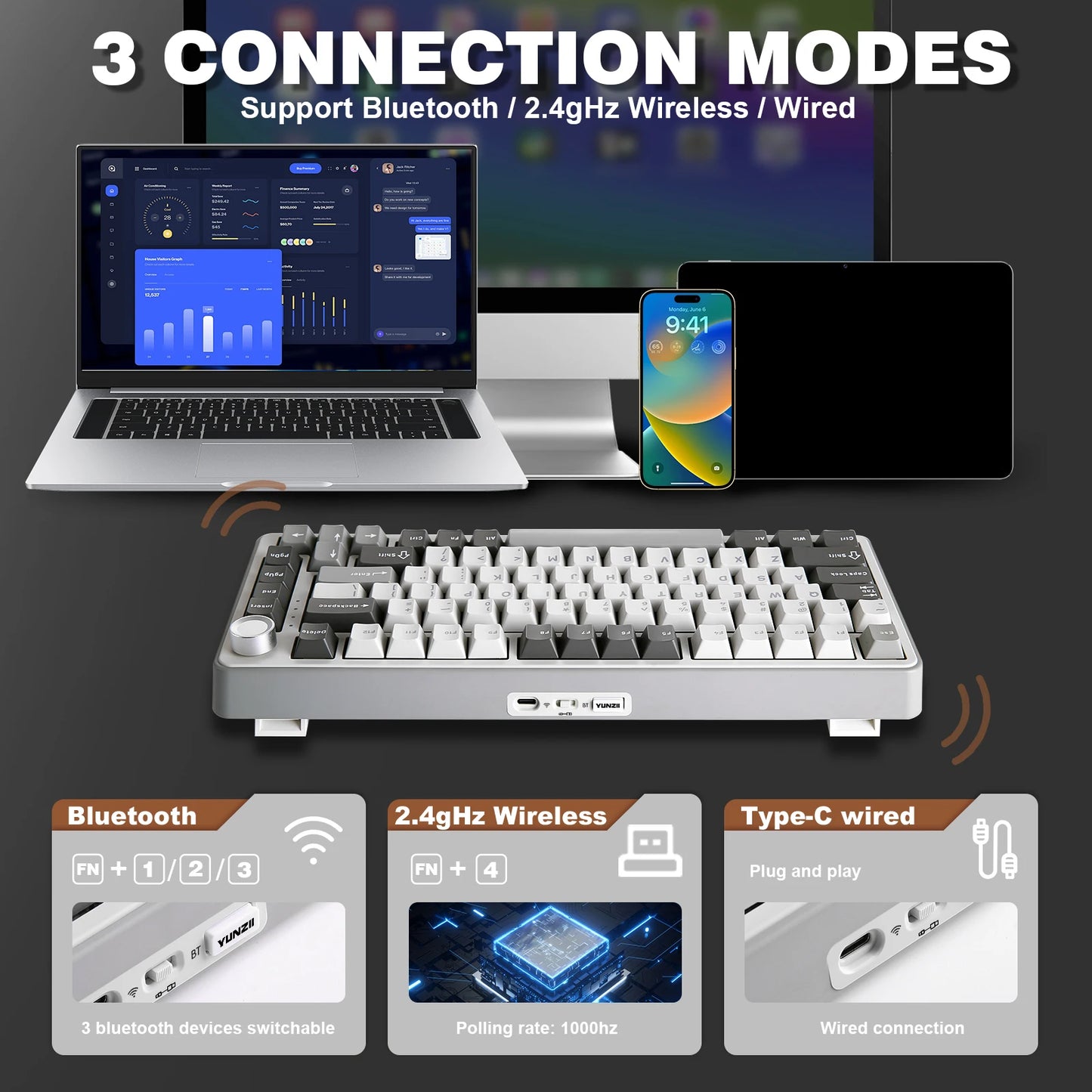 B75 PRO 82-Key Wireless Mechanical Gaming Keyboard,