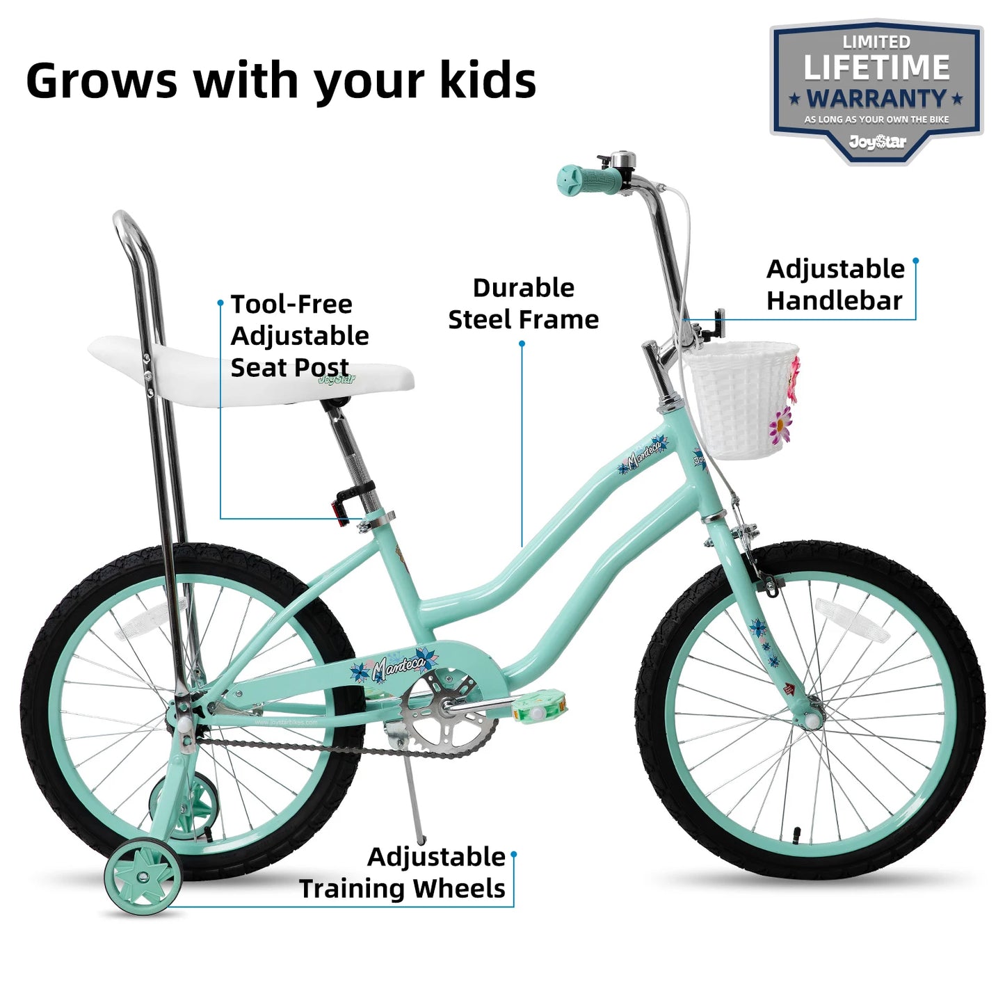US warehouse 20 Inch Bike with Training Wheels, Banana Seat for Girls Ages 6-15