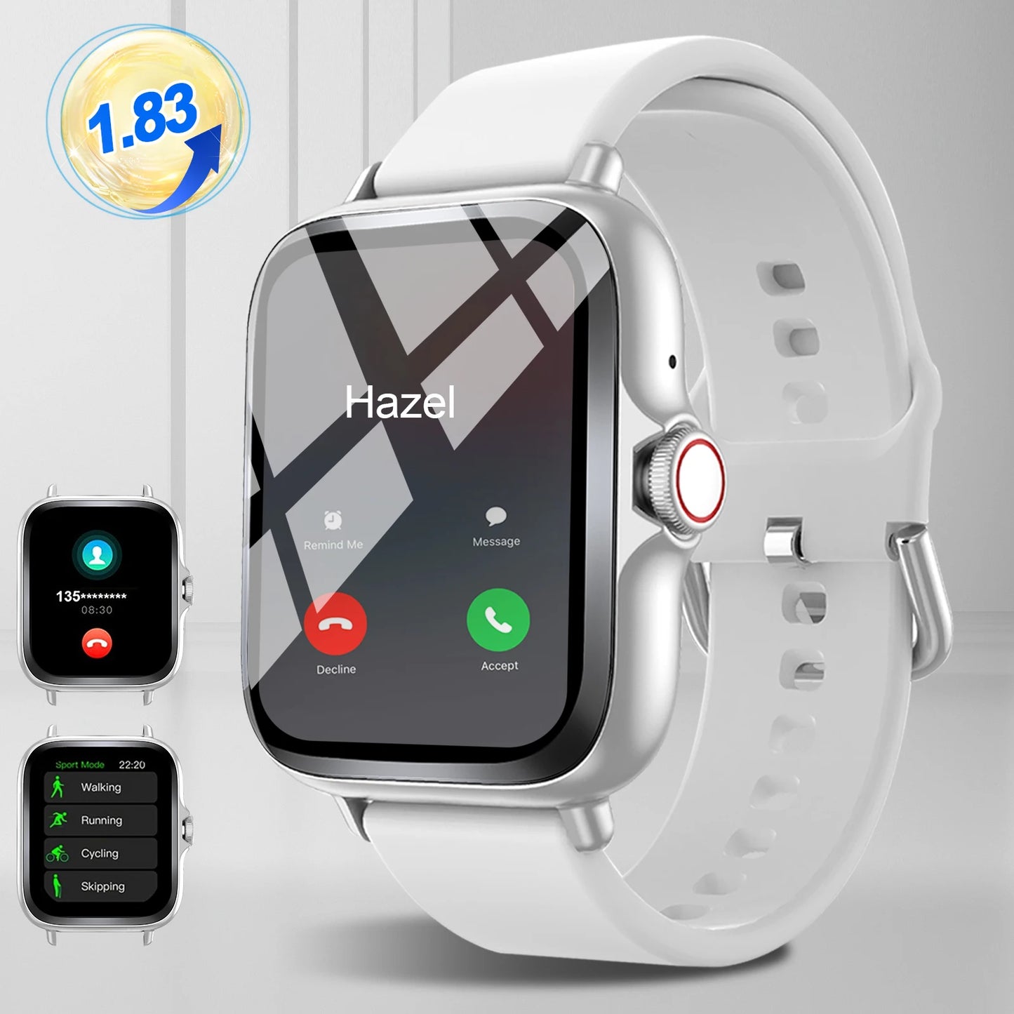 Smart watch with full touch screen, call, message reminder, music control