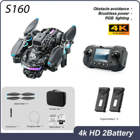 ZNLYRION S160 Foldable Brushless Drone with Screen Remote 360° Obstacle Avoidance EIS Dual Camera Optical Flow Positioning RGB LED Light RC Quadcopter