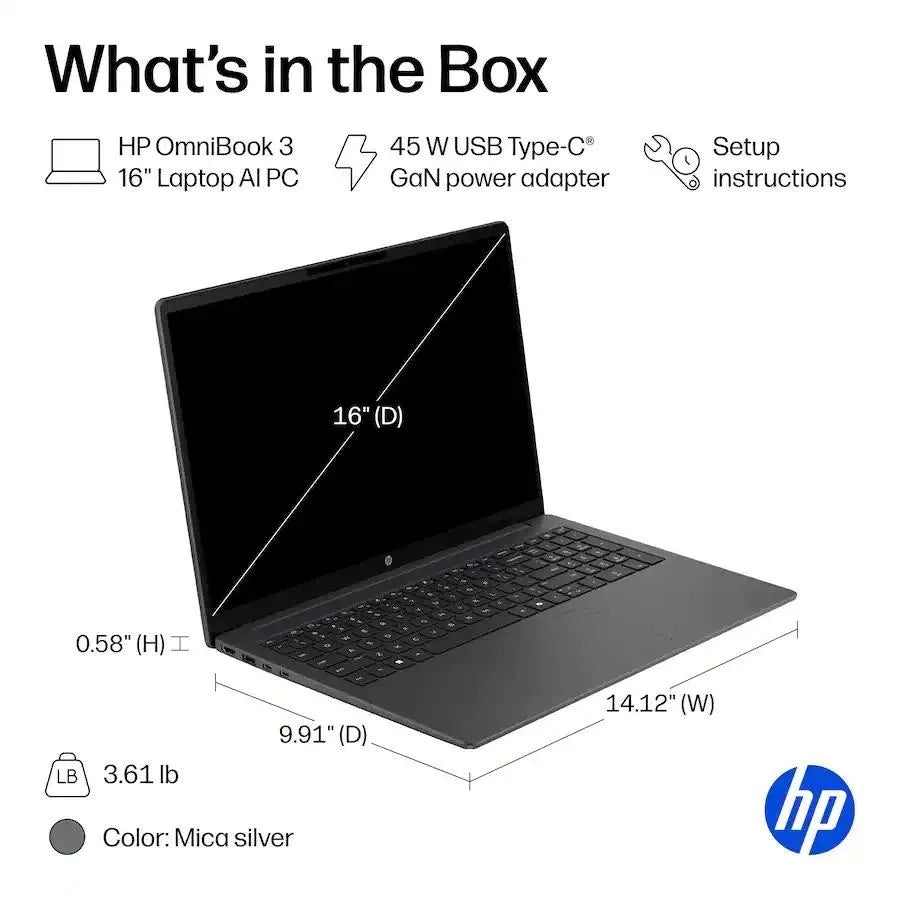 Hp Omnibook 3 16" 2K Ips Touchscreen Laptop Intel Core Ultra 5 255U Processor up to 32Gb Ddr5 Ram 2Tb Ssd Windows 11 Home