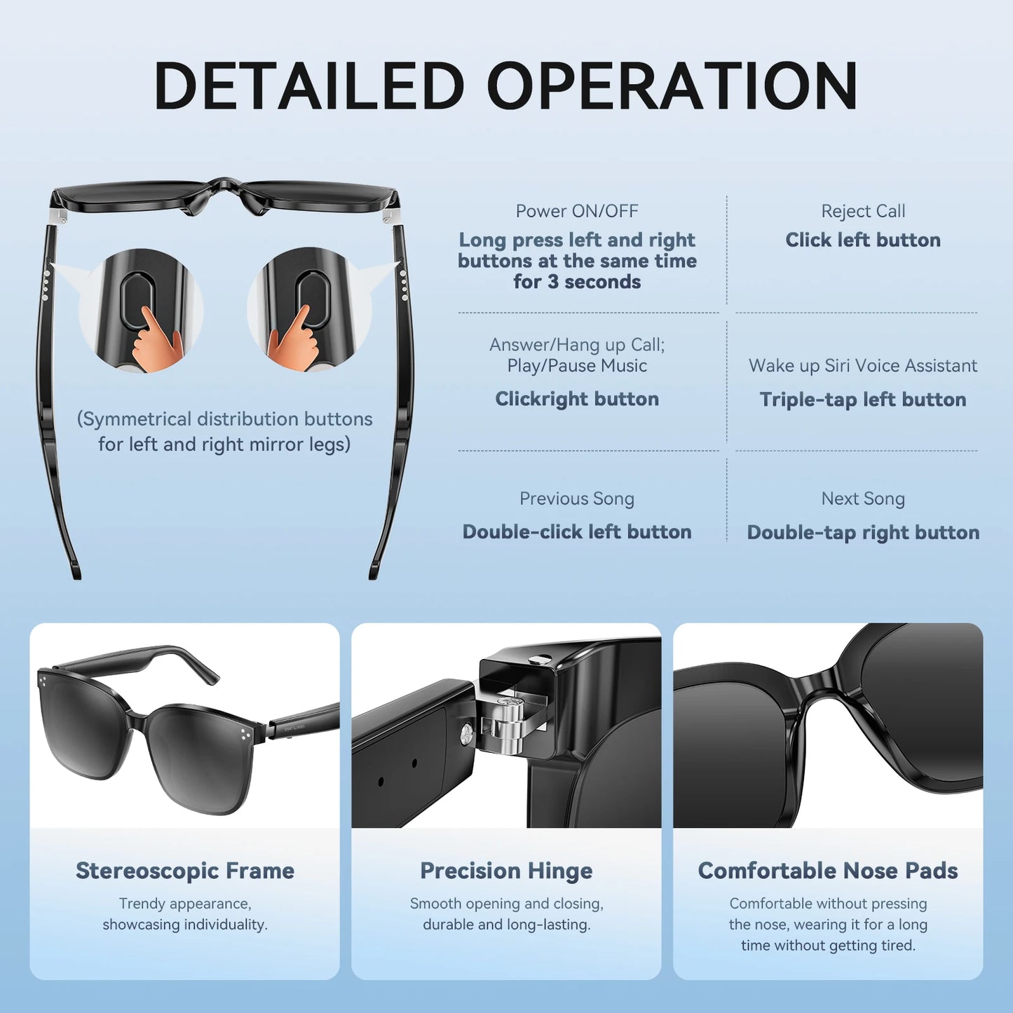 Smart Glasses voice control Bluetooth, Voice Assistant UV Protection Audio