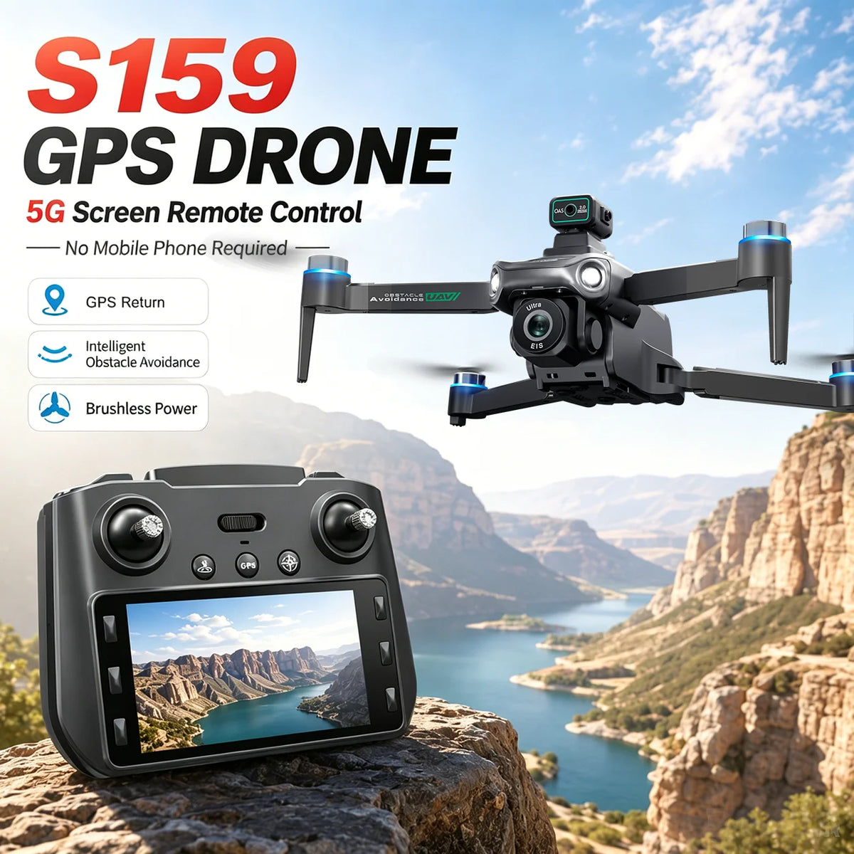 ZNLYRION GPS Drone S159 Brushless  with 8K Camera  5G FPV Optical Flow Hover and 20Mins Flight Time