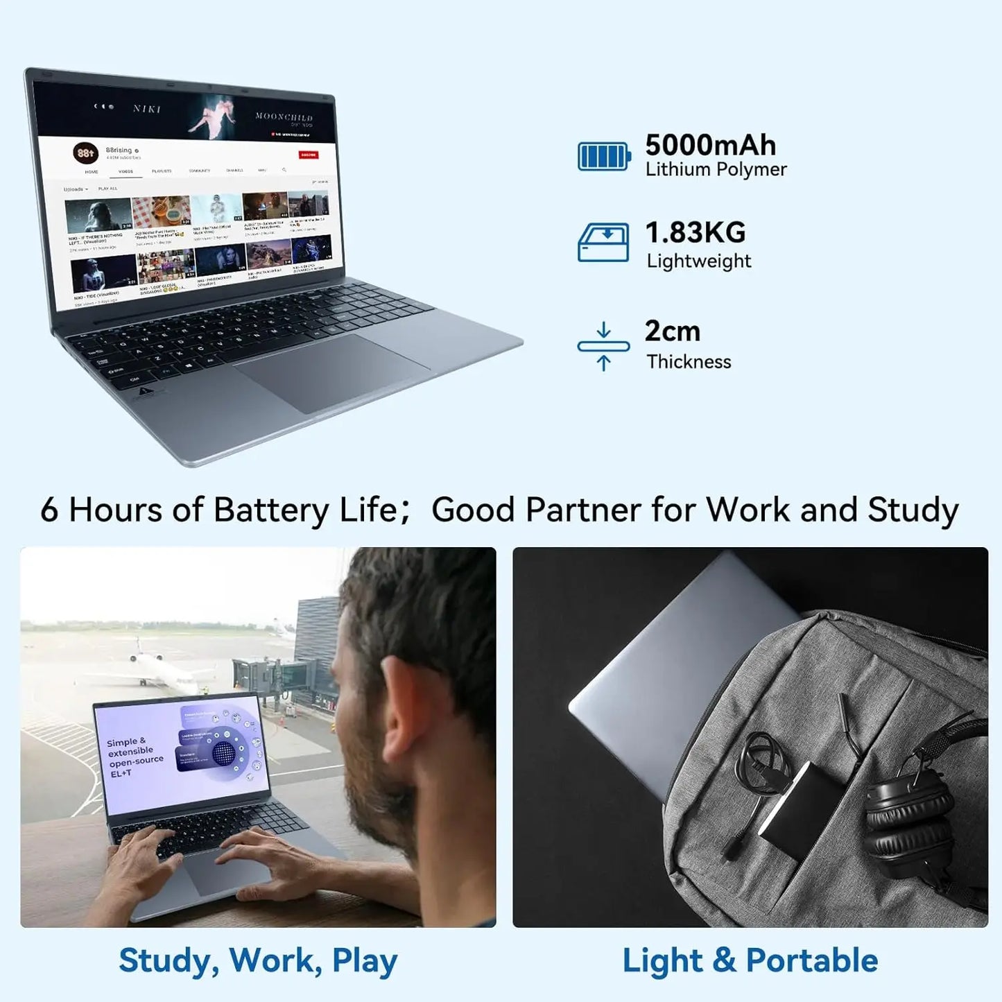 15.6"Laptop Computer Windows 11 Quad-Core Celeron N5095 Processors Laptops IPS Display