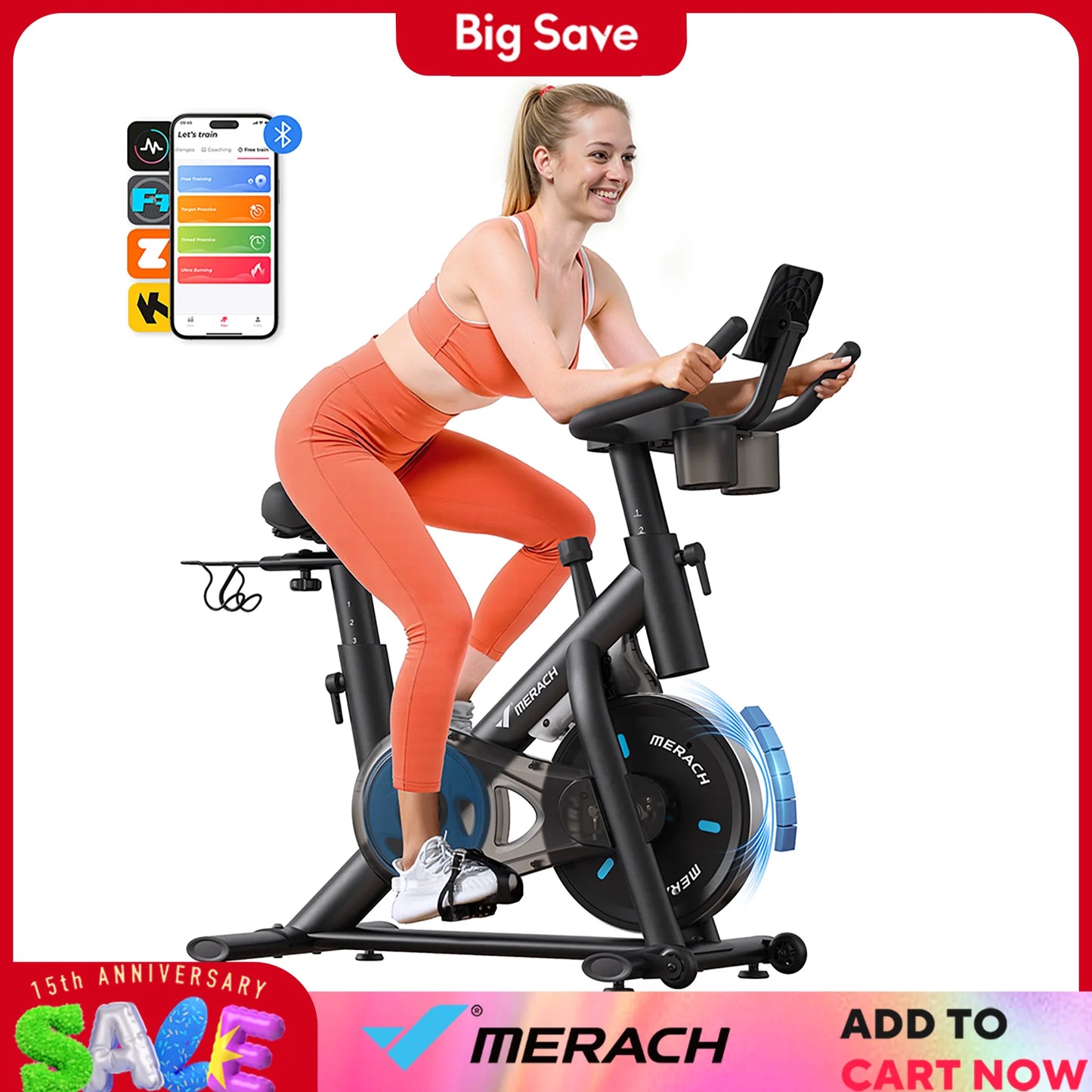MERACH Exercise Bike Brake Pad/Magnetic Stationary Bike with Exclusive App Low Noise