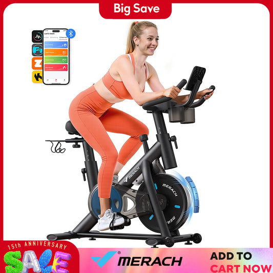 MERACH Exercise Bike Brake Pad/Magnetic Stationary Bike with Exclusive App Low Noise