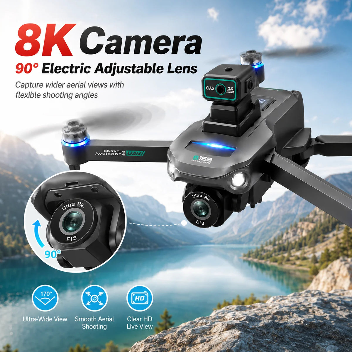 ZNLYRION GPS Drone S159 Brushless  with 8K Camera  5G FPV Optical Flow Hover and 20Mins Flight Time