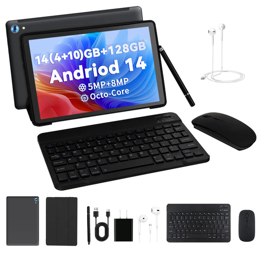 C108 10.1 Inch Tablet Octa-Core Processor 10GB RAM 128GB ROM Android 14 With Case