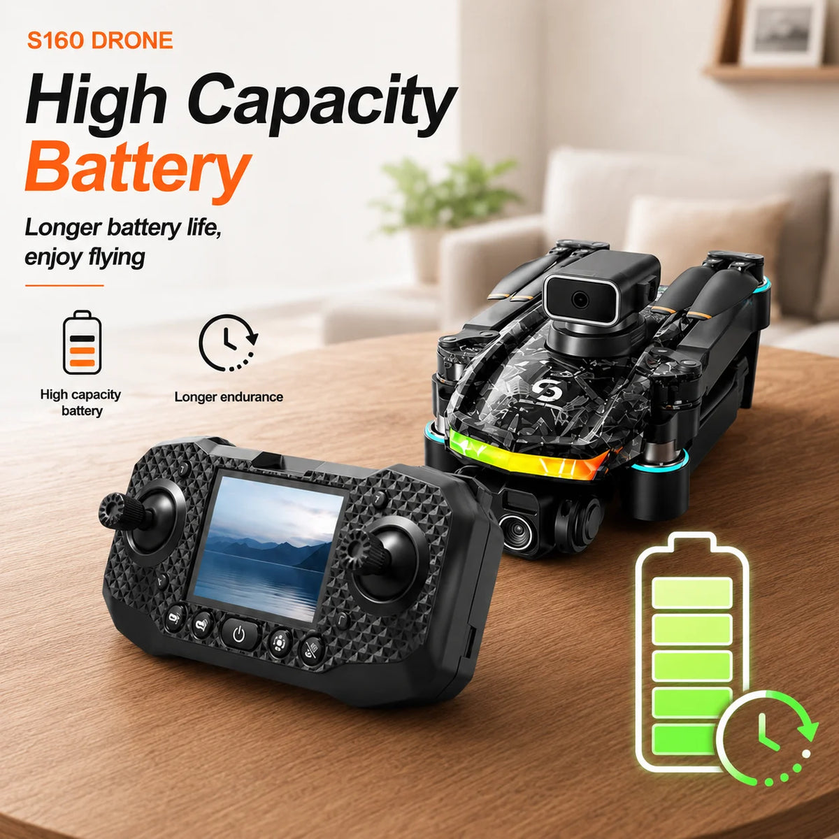 ZNLYRION S160 Foldable Brushless Drone with Screen Remote 360° Obstacle Avoidance EIS Dual Camera Optical Flow Positioning RGB LED Light RC Quadcopter