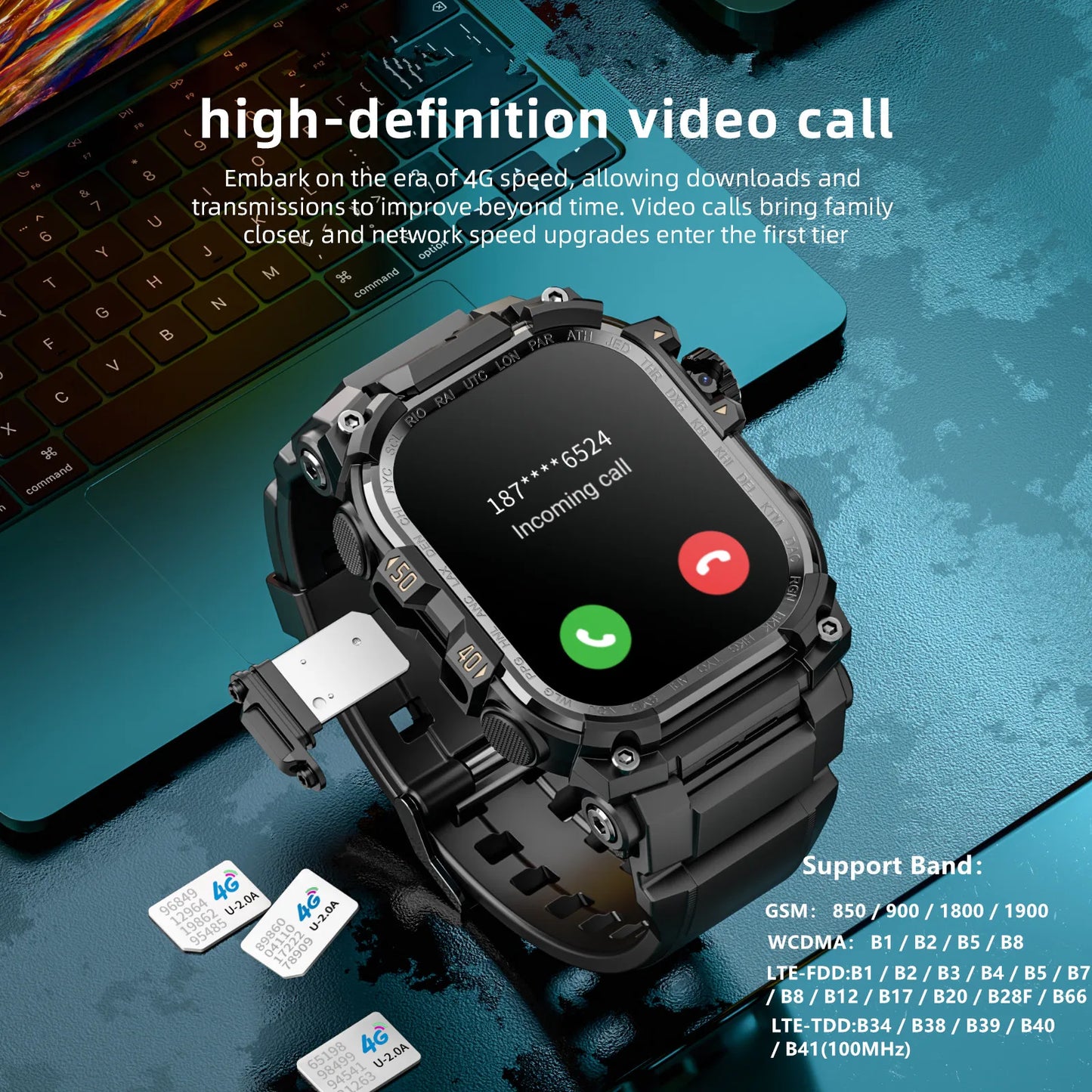 7 MAX Android Smart Watch Phone Amoled Touch Screen Rotating Camera Wifi 4G SIM Card Watch Outdoor Fitness Tracker