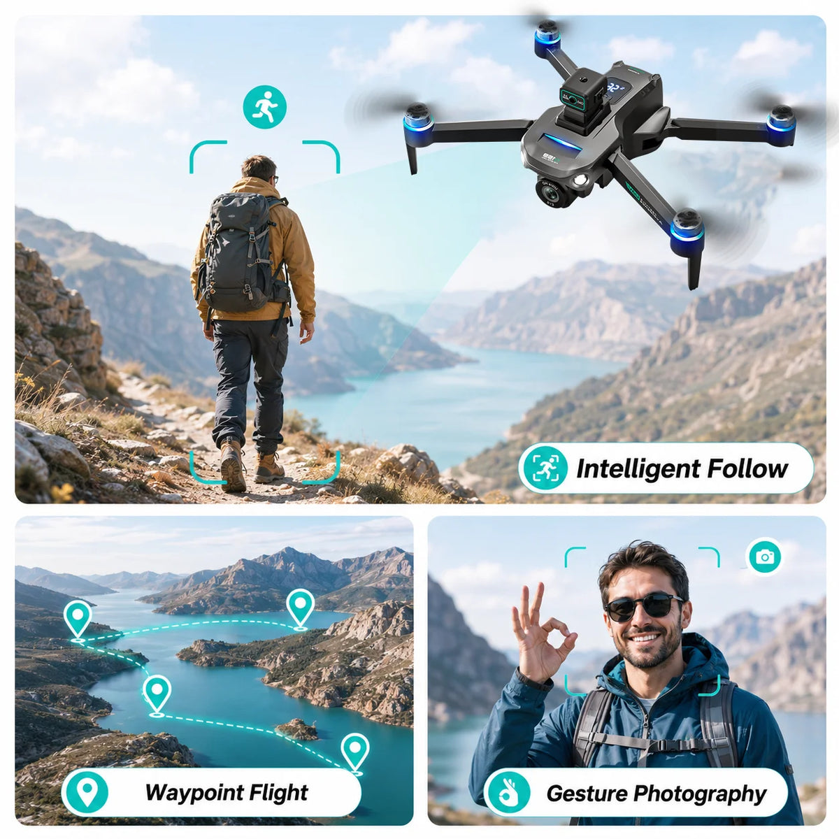 ZNLYRION GPS Drone S159 Brushless  with 8K Camera  5G FPV Optical Flow Hover and 20Mins Flight Time