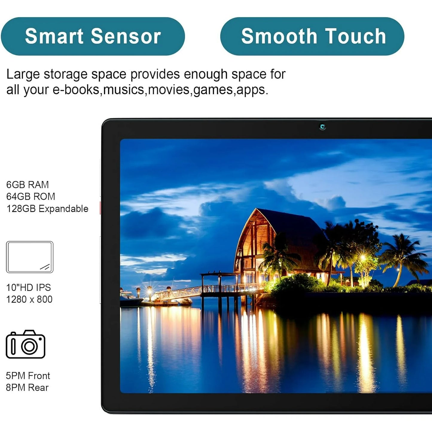 10.1 inch Tablet, 6GB(4+2) RAM, 64GB ROM, 128GB Expand,