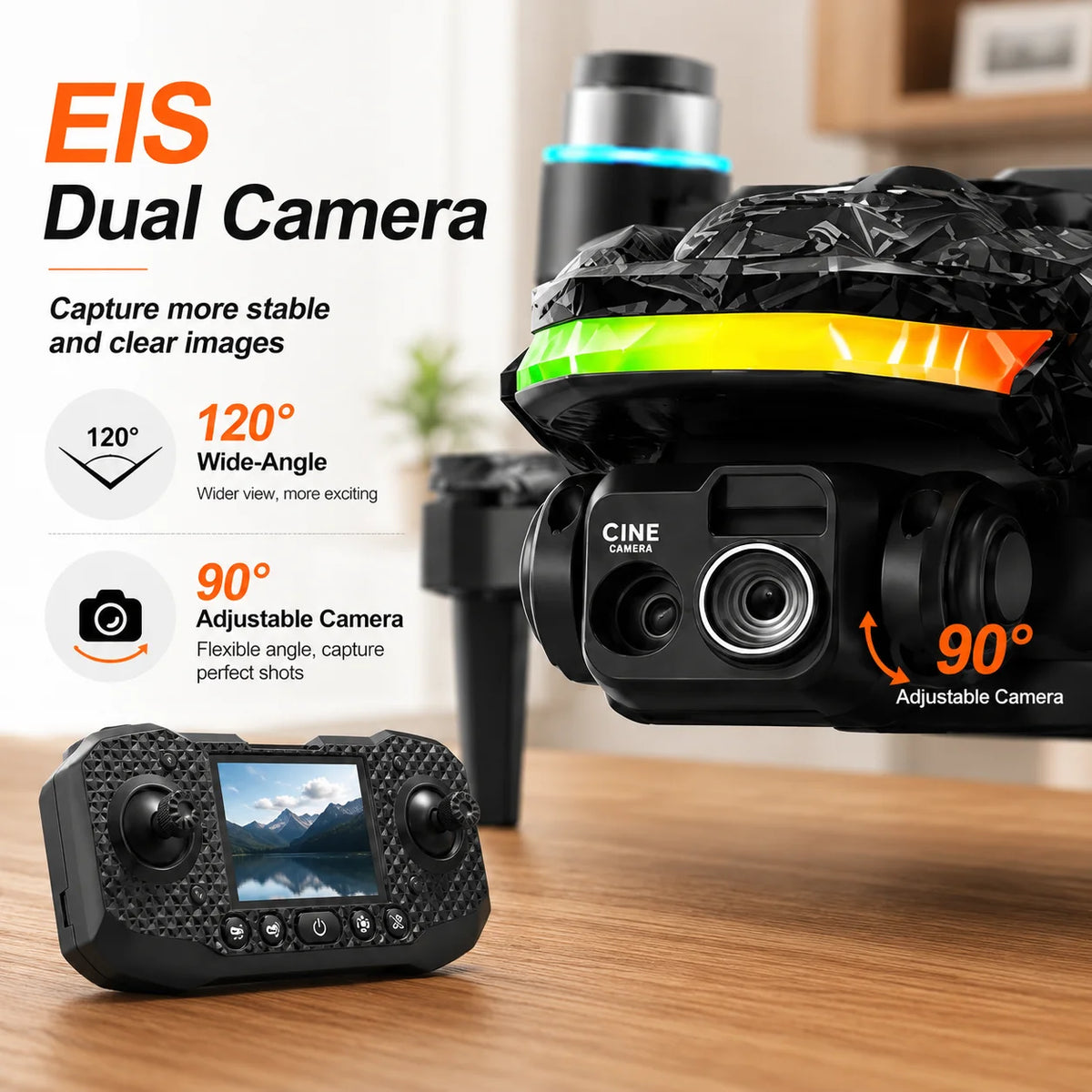 ZNLYRION S160 Foldable Brushless Drone with Screen Remote 360° Obstacle Avoidance EIS Dual Camera Optical Flow Positioning RGB LED Light RC Quadcopter