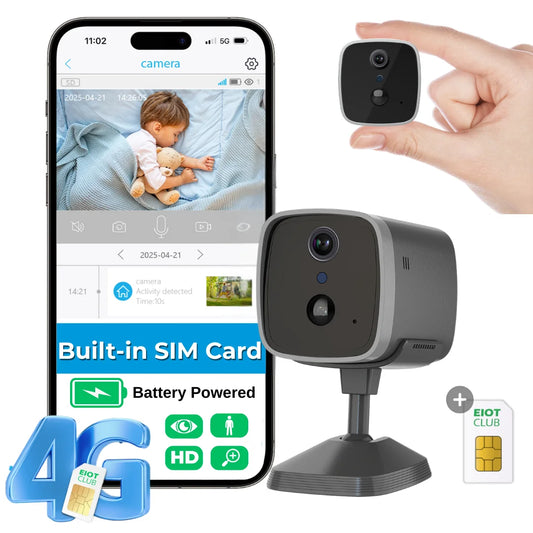 Mini 4G Wireless Security Camera with SIM Card, Battery Powered, Night Vision,  Indoor Outdoor Use Hidden Cam