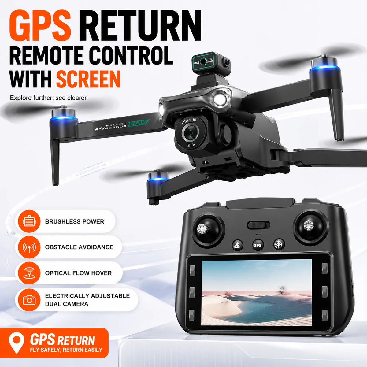 ZNLYRION GPS Drone S159 Brushless  with 8K Camera  5G FPV Optical Flow Hover and 20Mins Flight Time