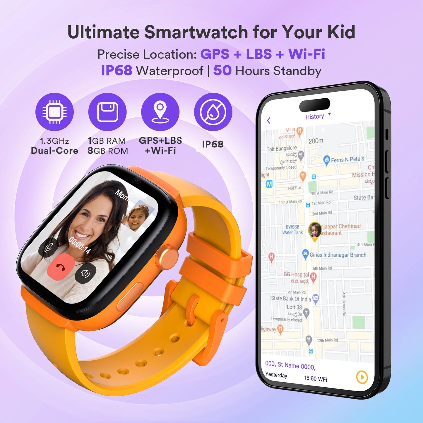 4G Kids Smart Watch with SIM Card GPS Tracker, Video Call,  Parental Control, Waterproof Gift for Boys and Girls