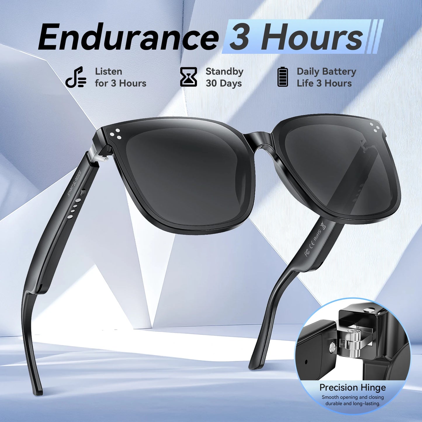 Smart Glasses voice control Bluetooth, Voice Assistant UV Protection Audio