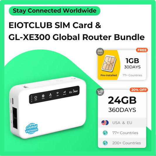 24GB 360Days SIM Card with GL-XE300 Global Router Bundle, 4G LTE