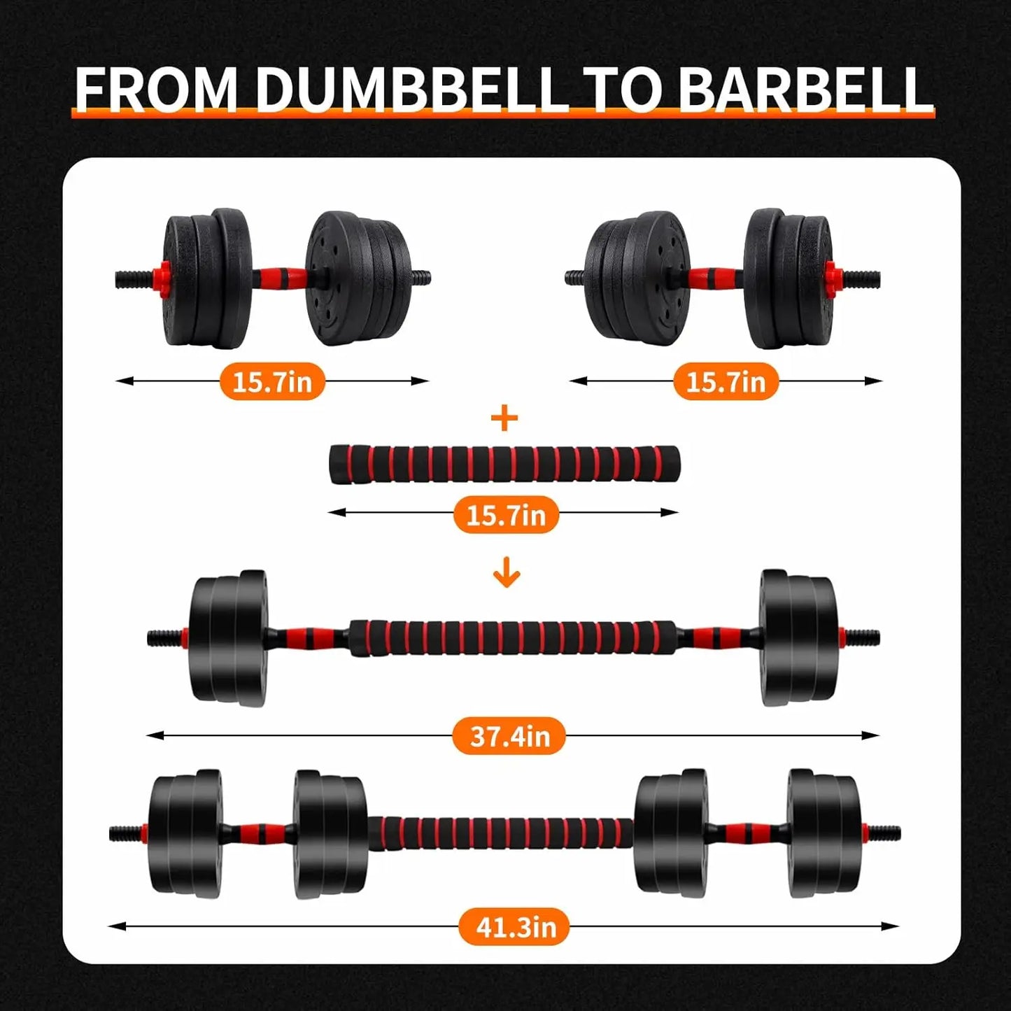 5-44lbs Adjustable Dumbbell to Barbell Set, Anti-Slip Grip, Versatile Home Gym
