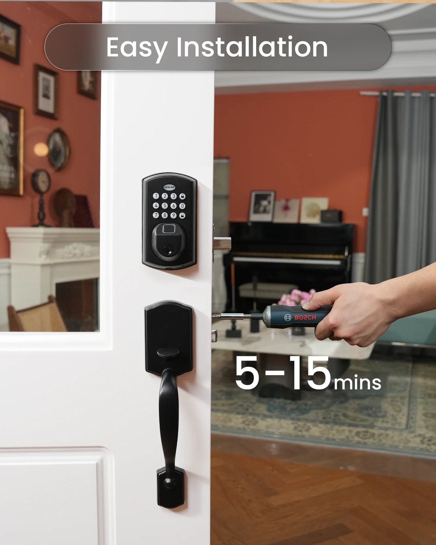 Electronic Keypad Door Lock with Handle Set,Keyless Entry Smart Lock for Front Door,