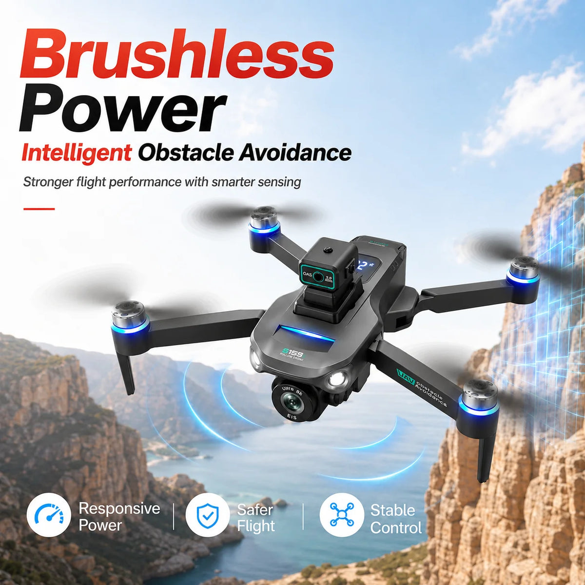 ZNLYRION GPS Drone S159 Brushless  with 8K Camera  5G FPV Optical Flow Hover and 20Mins Flight Time