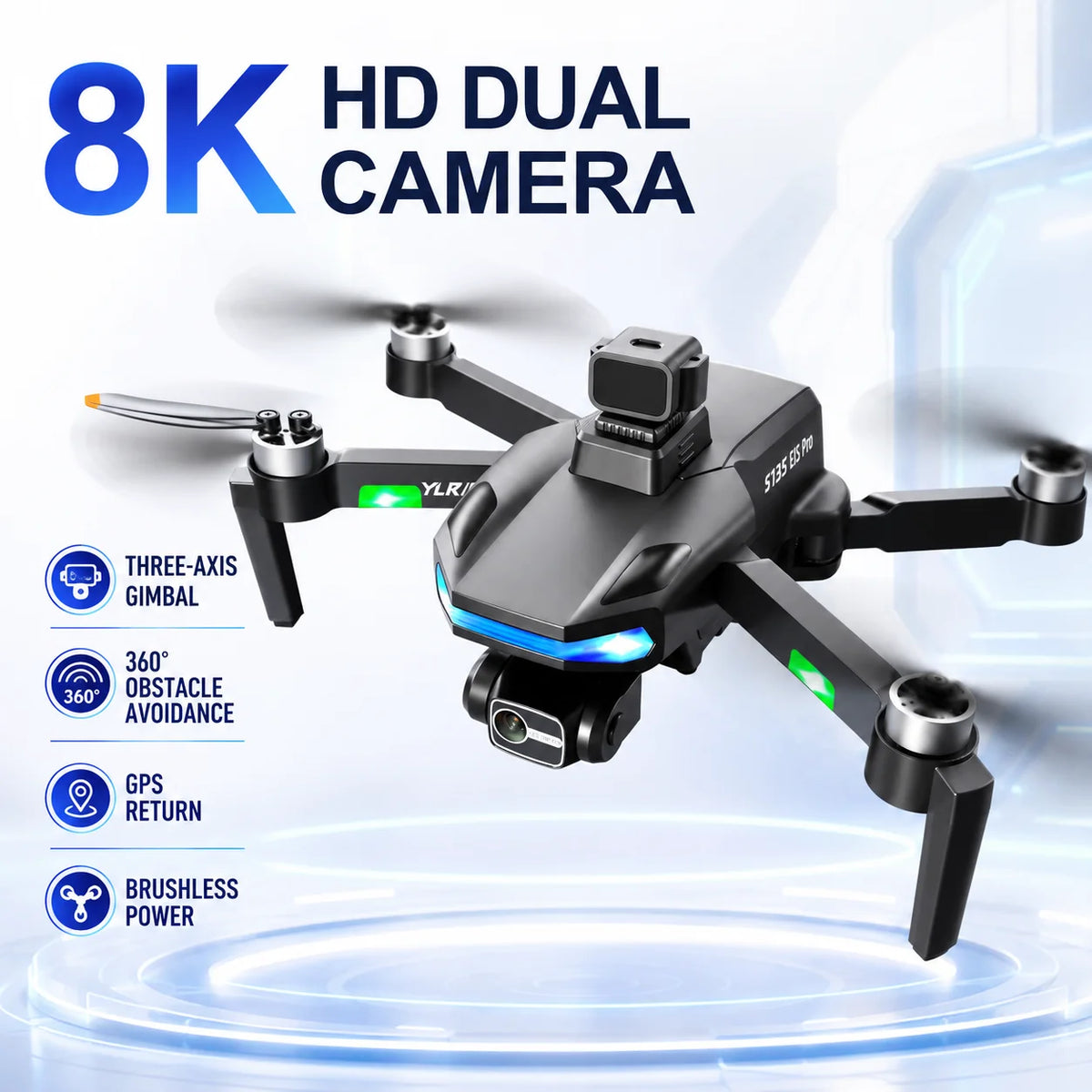 ZNLYRION S135 Drone with GPS Auto Return 8K HD Camera 360° Obstacle Avoidance, 5G WIFI FPV  Brushless Motor