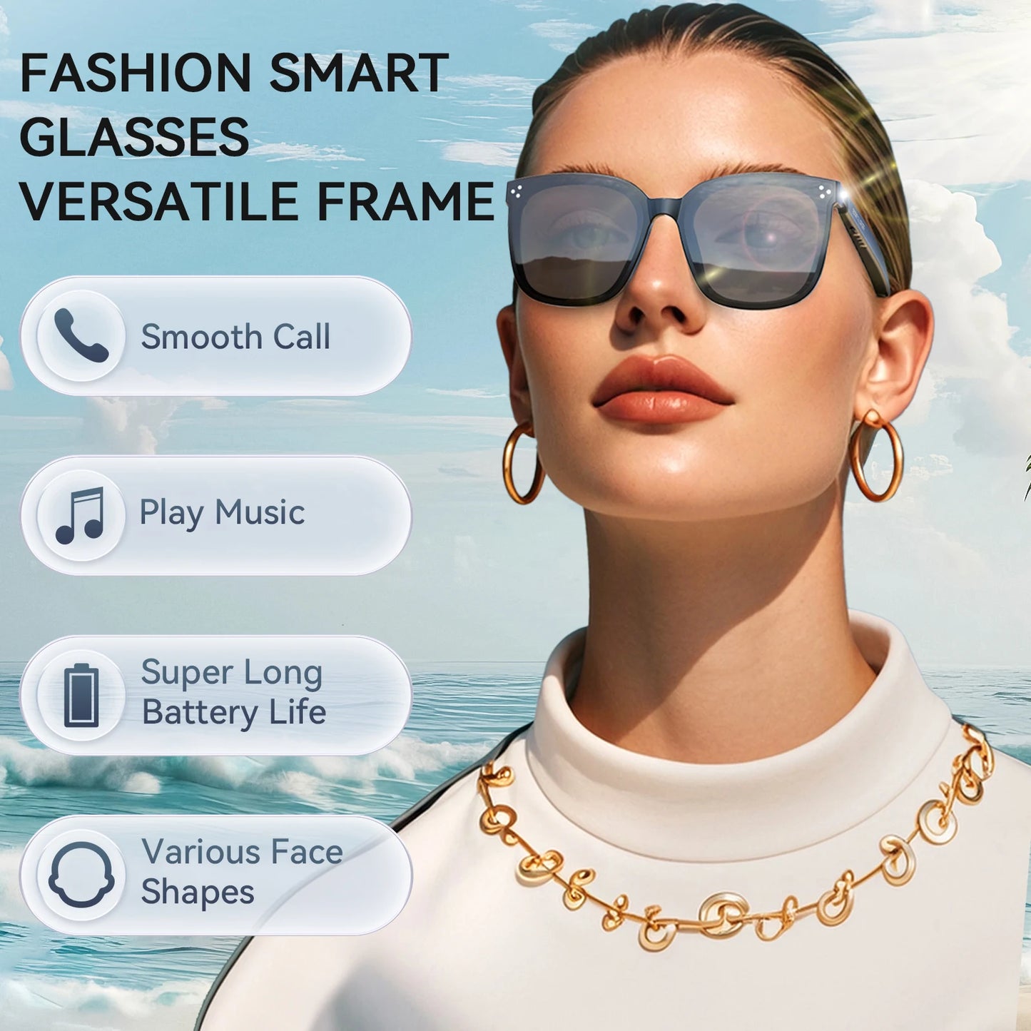 Smart Glasses voice control Bluetooth, Voice Assistant UV Protection Audio