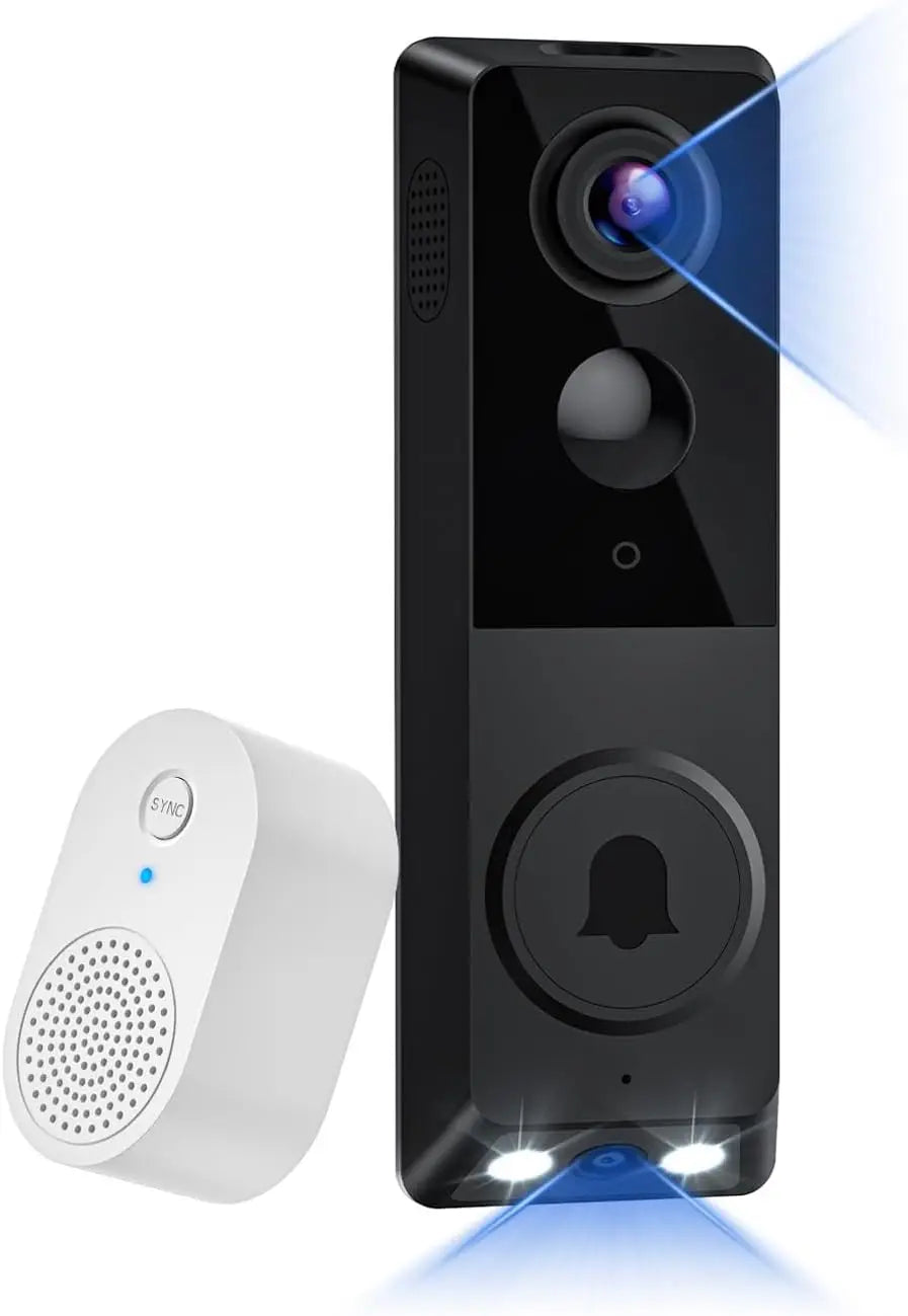 1080P Dual Camera Wireless Video Doorbell with Doorbell Receiver, 2.4G Wi-Fi, Color Night Vision, Intelligent Alerts Powered by