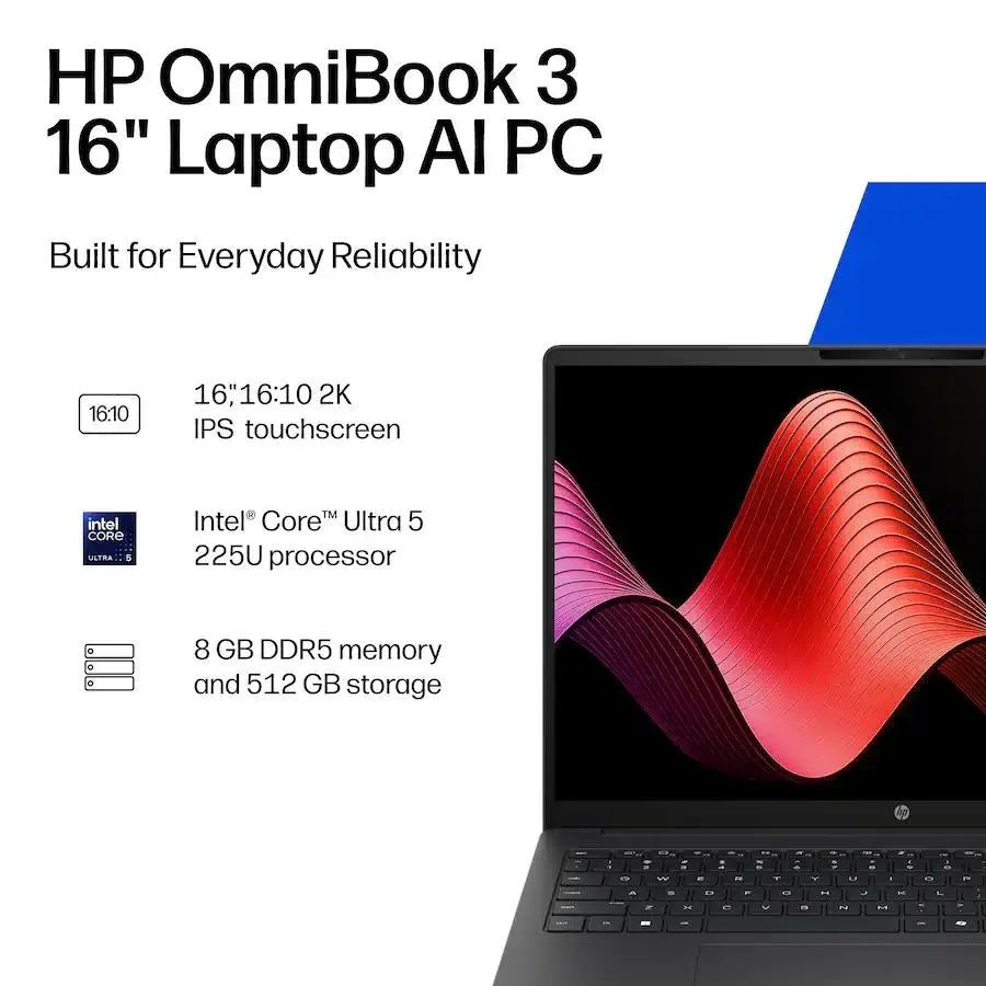 Hp Omnibook 3 16" 2K Ips Touchscreen Laptop Intel Core Ultra 5 255U Processor up to 32Gb Ddr5 Ram 2Tb Ssd Windows 11 Home