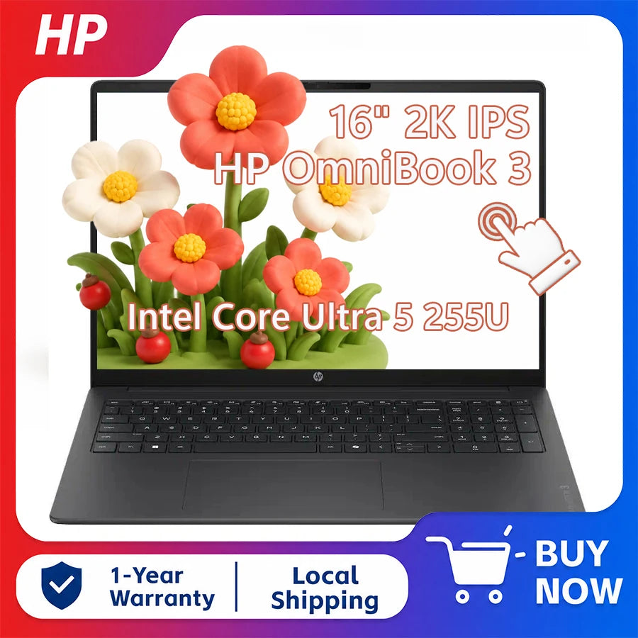 Hp Omnibook 3 16" 2K Ips Touchscreen Laptop Intel Core Ultra 5 255U Processor up to 32Gb Ddr5 Ram 2Tb Ssd Windows 11 Home
