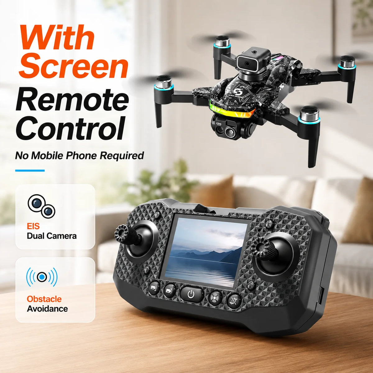 ZNLYRION S160 Foldable Brushless Drone with Screen Remote 360° Obstacle Avoidance EIS Dual Camera Optical Flow Positioning RGB LED Light RC Quadcopter