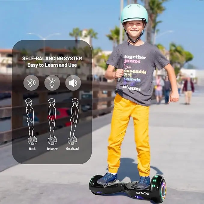 SIMATE 6.5 Inch Self-Balancing Hoverboard with Bluetooth Speaker & Colorful LED Wheel Lights, Electric Scooter Gift for Kids Adults