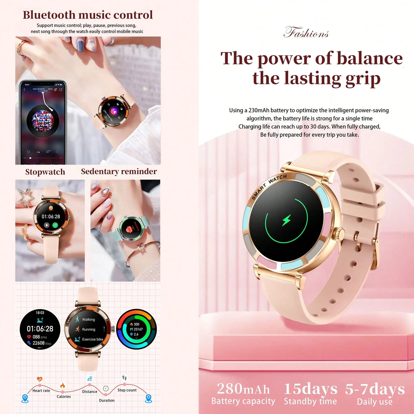 Elegant Round Smart Watch for Women 1.27" HD Screen Bluetooth Call Fitness Tracker Heart Rate SpO2 Sleep Monitor IP67 Waterproof Fashion Wristwatch