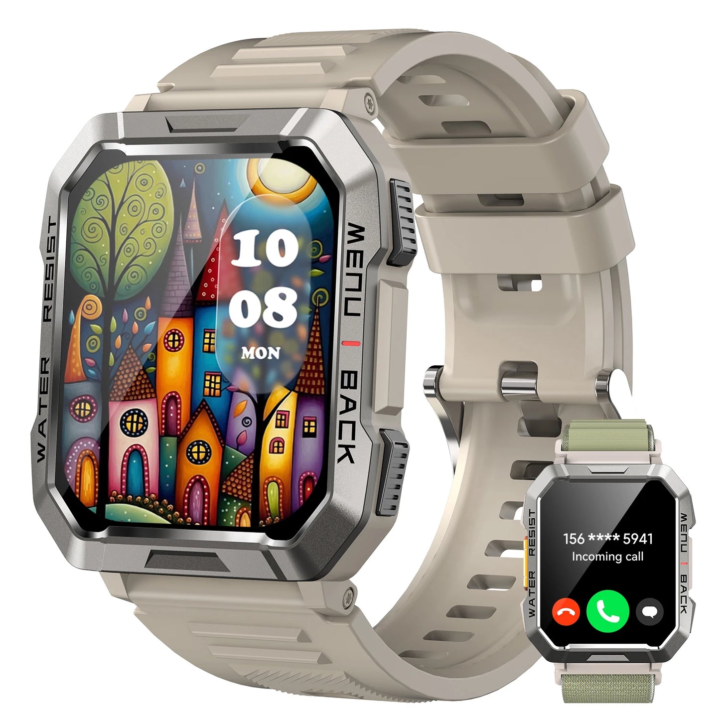 Waterproof Outdoor Sport Smart Watch with Emergency Lighting 2.01'' Display Bluetooth Women Men