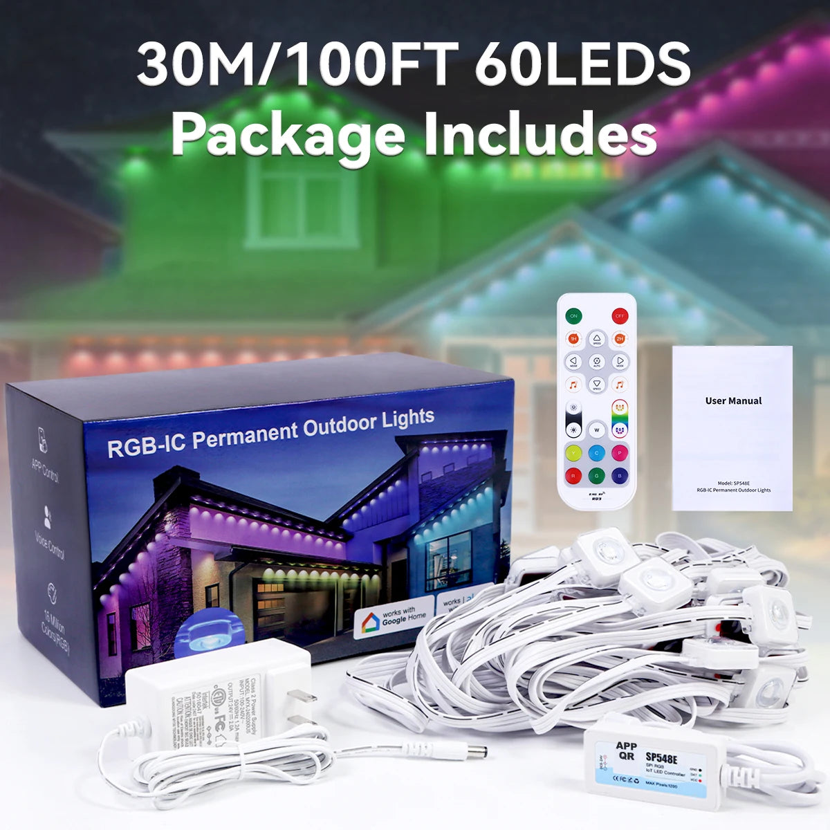 100ft/150ft Smart RGBIC Permanent Outdoor Lights for House, Waterproof Eaves Lighting