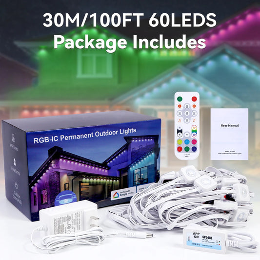 100ft/150ft Smart RGBIC Permanent Outdoor Lights for House, Waterproof Eaves Lighting