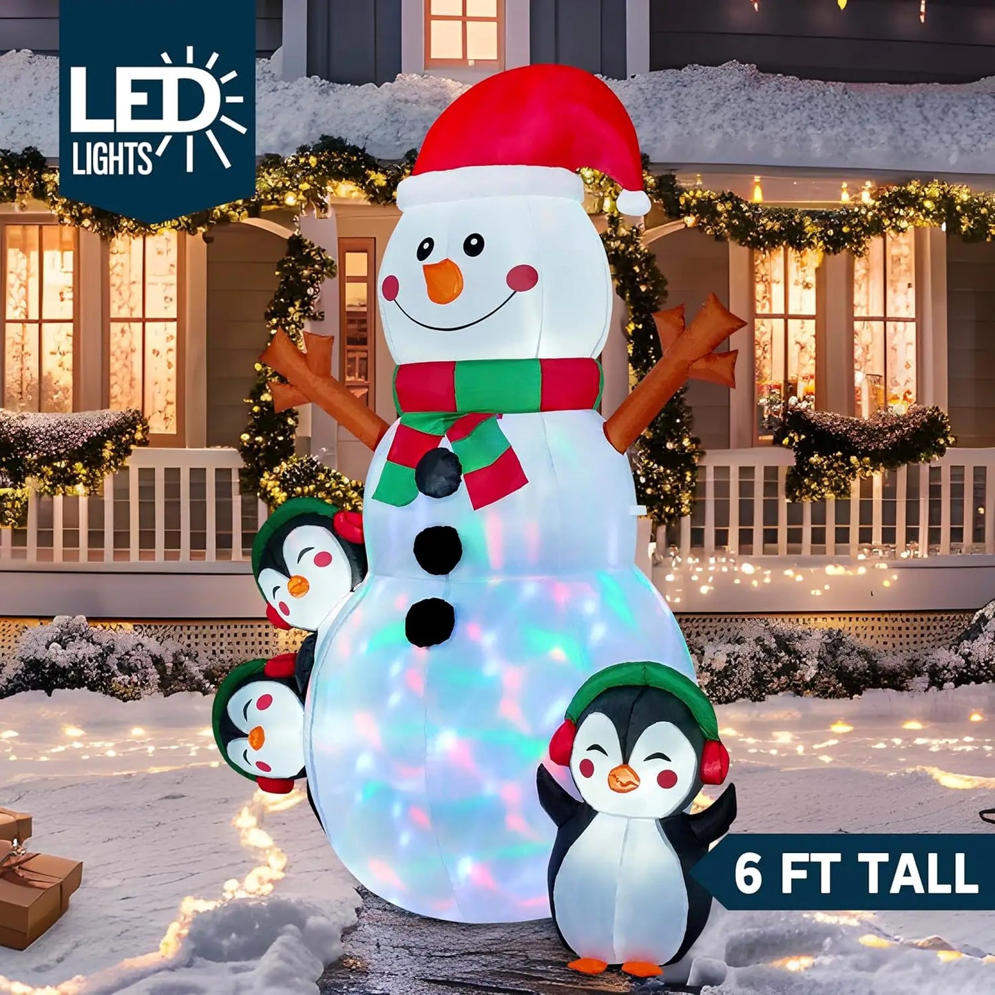 JOYFY 6 FT Christmas Snowman Inflatable Decoration with Build-in Multicolor