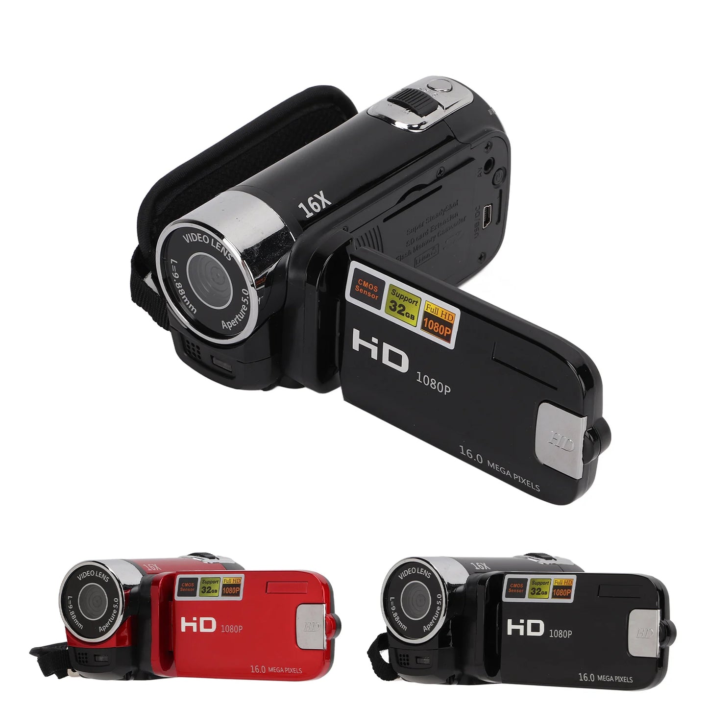 Video Camera Camcorder 270° Rotation Portable Camera Recorder Handheld 16X Zoom Full HD